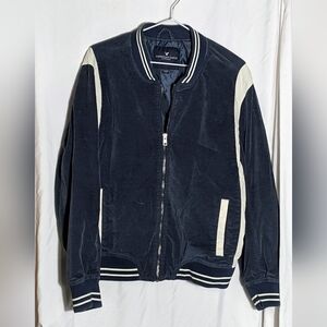 Women's American Eagle Honestly Blue Velvety Varsity Bomber Jacket |‎ Size XL